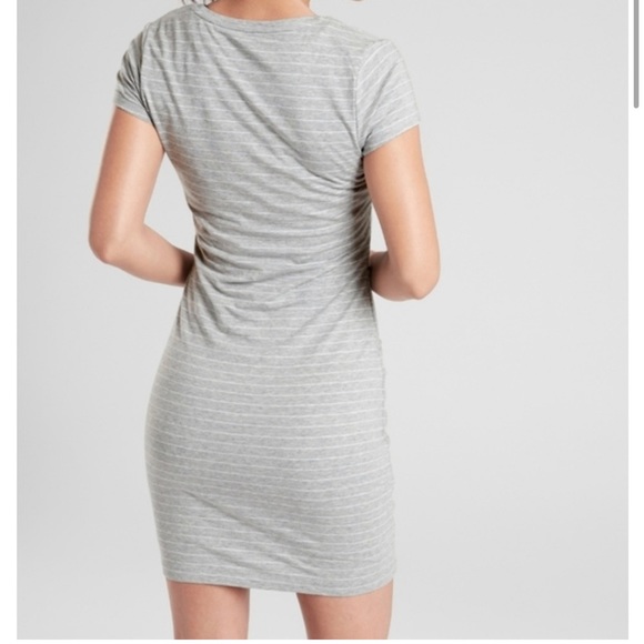 Athleta Central Stripe Faux Wrap Body Con Pullover Mini Dress Gray Size Medium - Picture 2 of 6